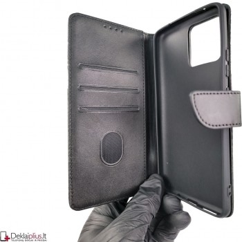 Dirbtinos odos dėklas su skyreliais - juodas (Motorola Moto G72) Dirbtinos odos dėklas su skyreliais - juodas (Motorola Moto G72)